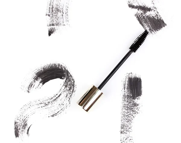 Black mascara brush strokes isolated on white — Stock Photo, Image