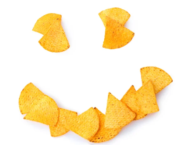 Вкусные картофельные чипсы улыбка форме изолированы на белом — стоковое фото