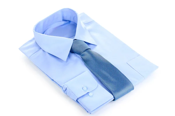 New blue man's shirt and tie isolated on white — Stock Photo, Image