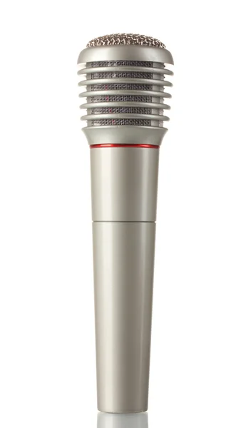 Skinnende grå jern mikrofon isoleret på hvid - Stock-foto
