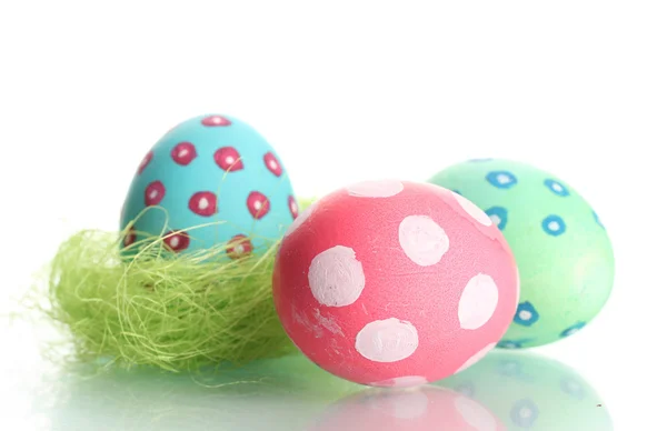 Huevos de Pascua en nido de pajarito aislado en blanco —  Fotos de Stock