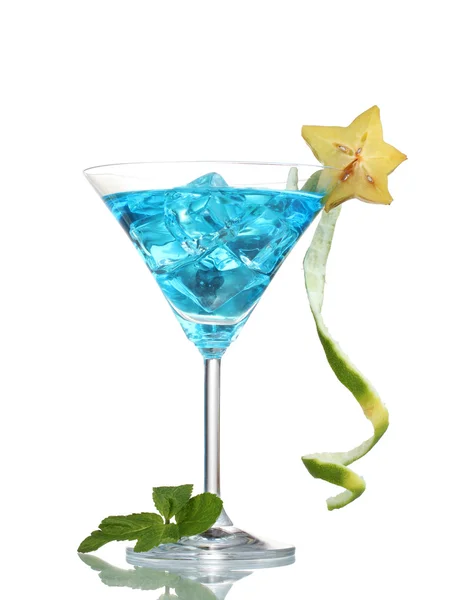 Blue cocktail in martini glasses with ice isolated on white — Stock Photo, Image