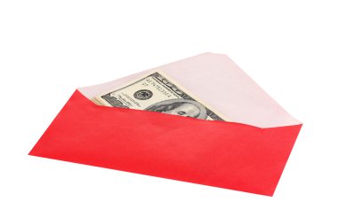 dolarlık banknotlar üzerinde beyaz izole zarf içinde