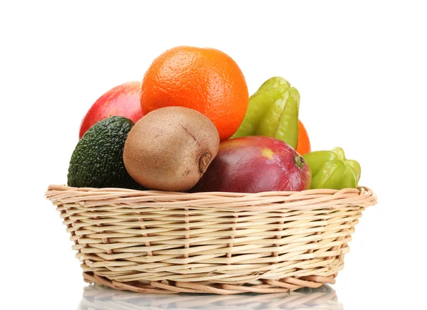 stock image Assortment of exotic fruits in basket isolated on white