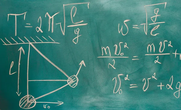 Formules geschreven op groene schoolbord — Stockfoto