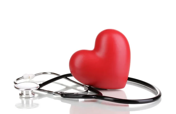 Medical stethoscope and heart isolated on white — Stock Photo, Image