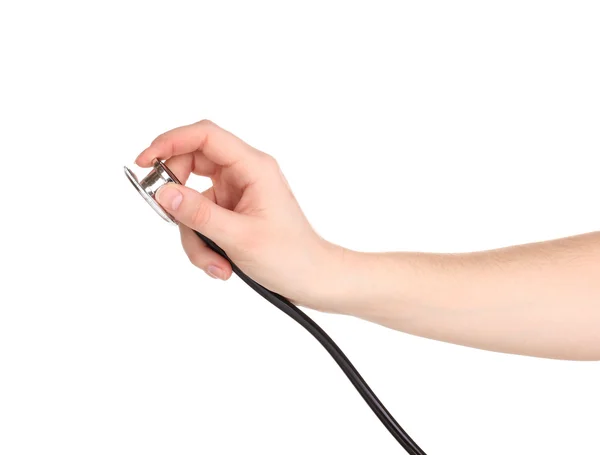 Läkare hand med stetoskop isolerad på vit — Stockfoto