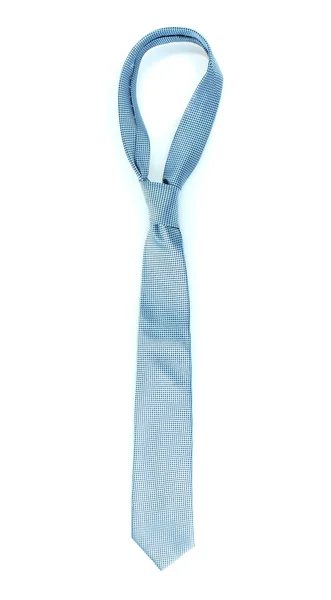 Corbata azul en percha de madera aislada en blanco — Foto de Stock
