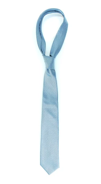 Blue tie on wooden hanger isolated on white — Stock Photo, Image