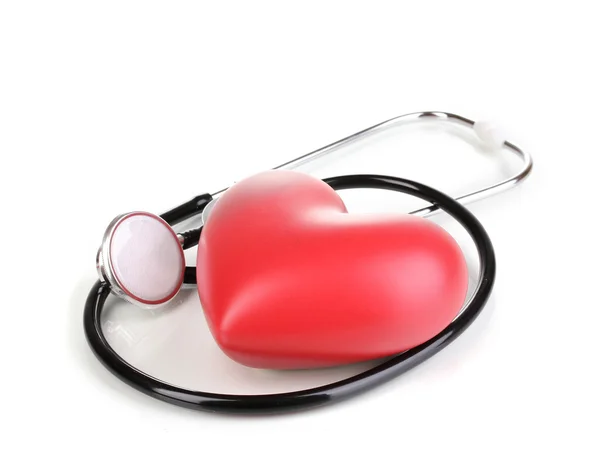 의학 청진 기 및 심장 흰색 절연 — 스톡 사진