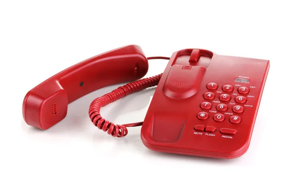 Beyaz izole kırmızı telefon — Stok fotoğraf