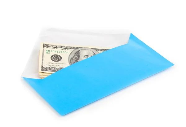 Dollarsedler i konvolutt isolert på hvit – stockfoto