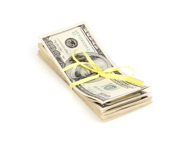 Billetes de dólar atados con cinta aislada en blanco — Foto de Stock