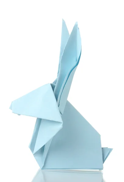 Lapin origami à partir du papier bleu isolé sur blanc — Photo