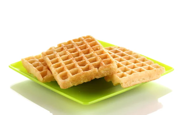 Sweet waffles on plate isolated on white — Stock Photo, Image