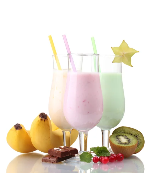 Milk shakes with fruits isolated on white Stock Picture