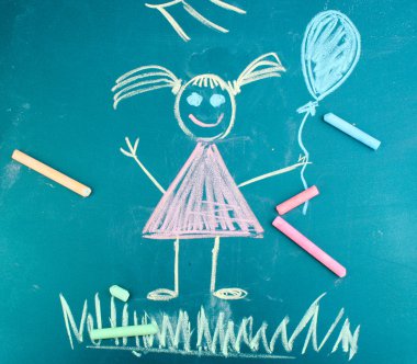 Little girl, child's drawing with chalk clipart