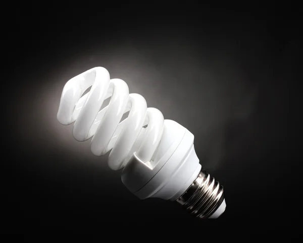 Energisparande lampa på svart bakgrund — Stockfoto