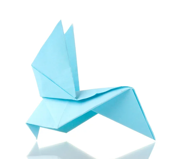 Paloma de origami del papel azul aislada sobre blanco — Foto de Stock
