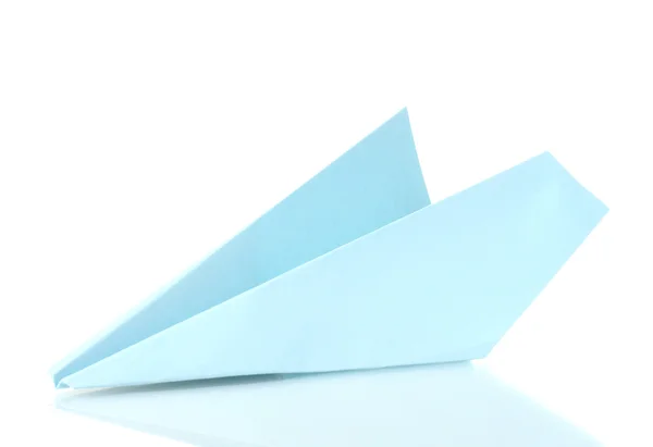 Origami airplane out of the blue paper isolated on white — Stock Photo, Image