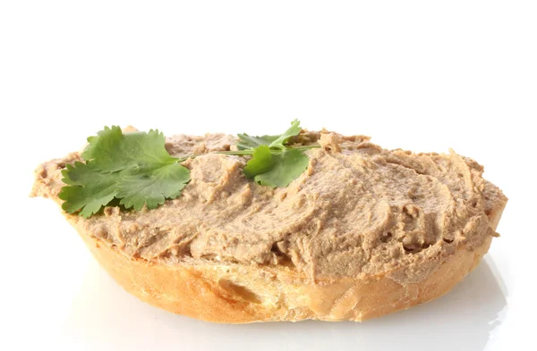 Pate fresco no pão isolado no branco — Fotografia de Stock