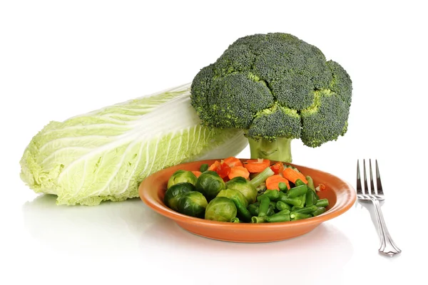 stock image Mixed vegetables on plate isolated on white