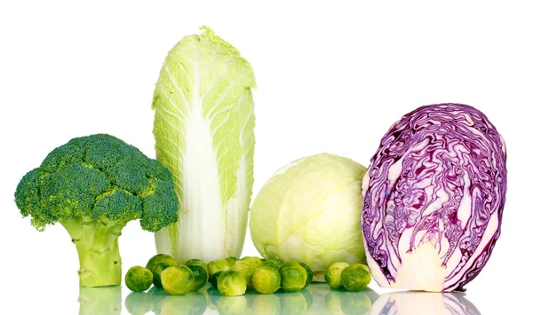Fresh cabbages and broccoli isolated on white — Stock Photo, Image