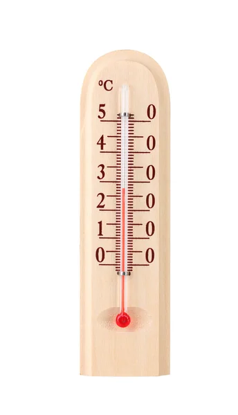 Ξύλινο θερμόμετρο μονωμένο σε λευκό — Φωτογραφία Αρχείου