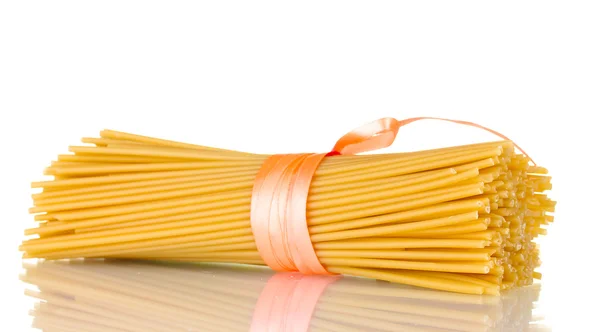 Bunch of spaghetti with ribbon isolated on white — Stock Photo, Image