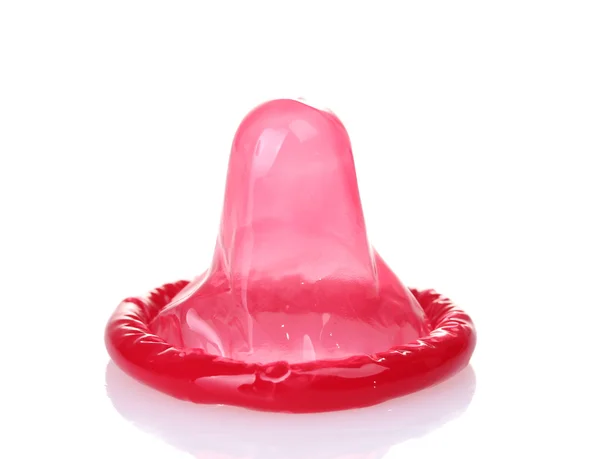 Preservativo rosso isolato su bianco — Foto Stock