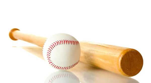 野球ボールとバットを白で隔離されます。 — ストック写真