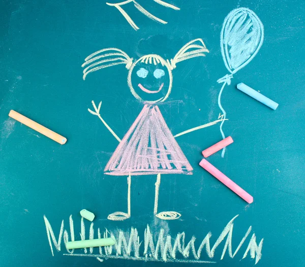 Niña, dibujo de niño con tiza —  Fotos de Stock