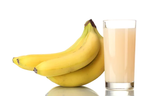 Bunch of bananas with banana juice isolated on white — Stock Photo, Image