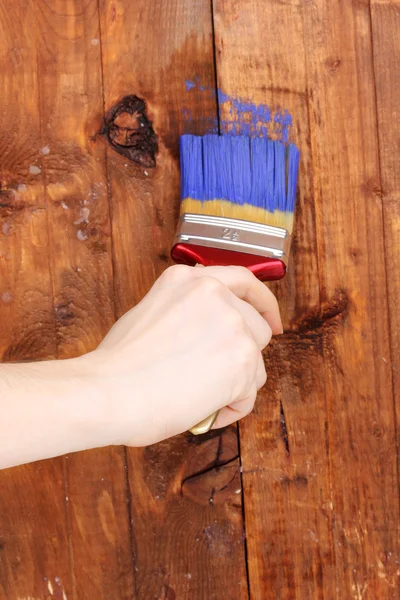 Pintura valla de madera con pintura amarilla —  Fotos de Stock