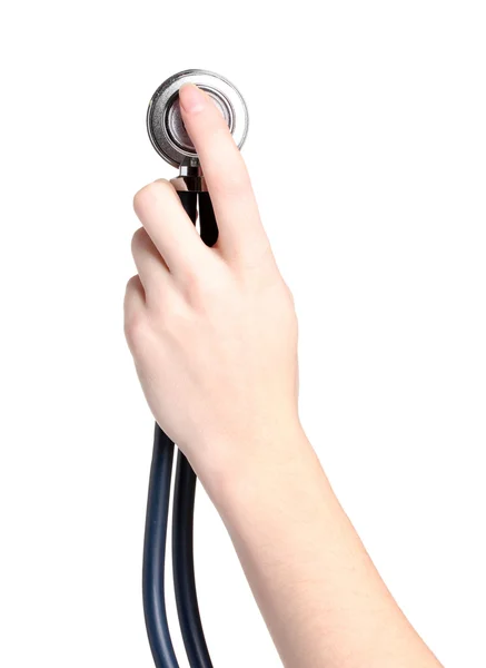 Arzthand mit Stethoskop isoliert auf weiß — Stockfoto