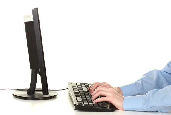 Manliga händer att skriva med tangentbordet isolerad på vit — Stockfoto