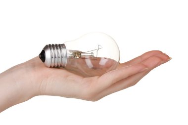 Arm holding light bulb isolated on white clipart