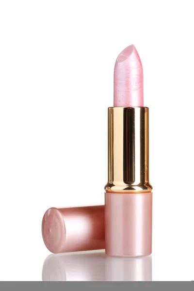 Mooie roze lippenstift geïsoleerd op wit — Stockfoto