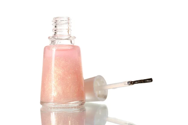Beige nail polish with sparkles isolated on white — Stock Photo, Image
