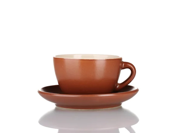 Brown cup and saucer isolated on white — Stockfoto