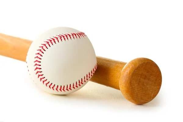 棒球球和孤立在白色的蝙蝠 — 图库照片