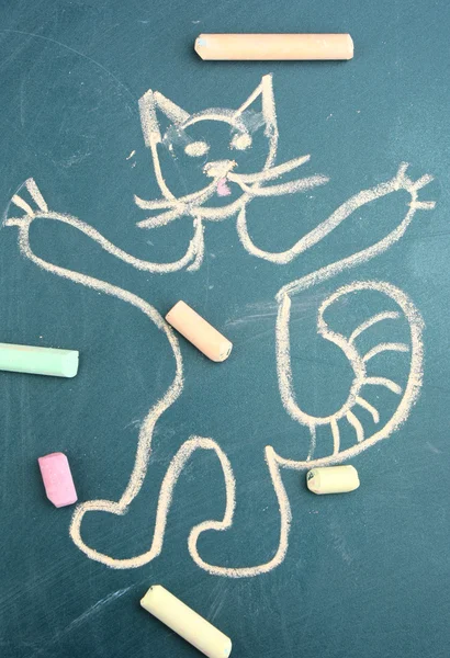 Chat, dessin d'enfant à la craie — Photo