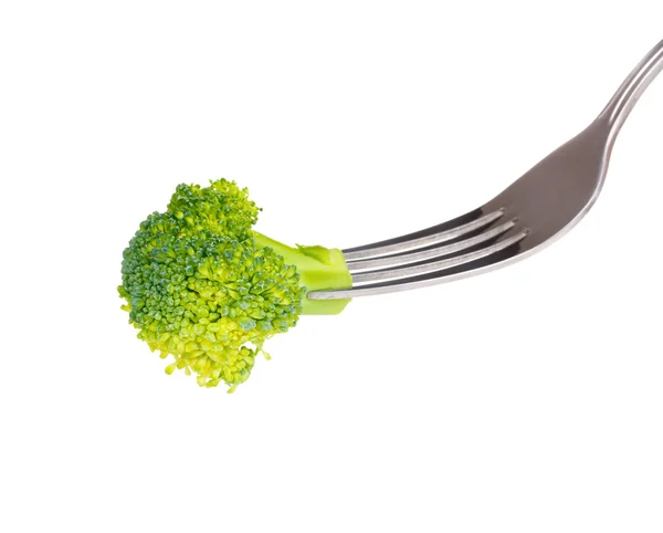 Brócoli fresco en tenedor aislado en blanco — Foto de Stock
