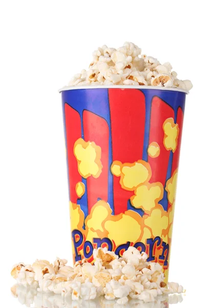 Full bucket of popcorn isolated on white — Stock Photo, Image