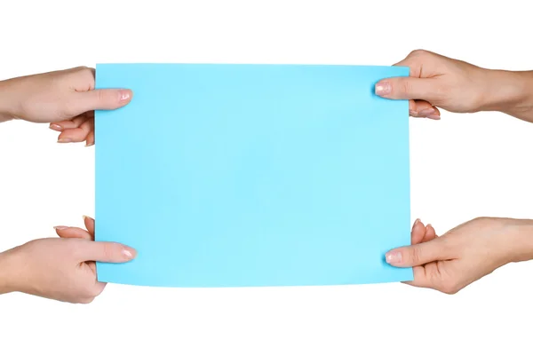 Händer och isolerade på vitt papper — Stockfoto