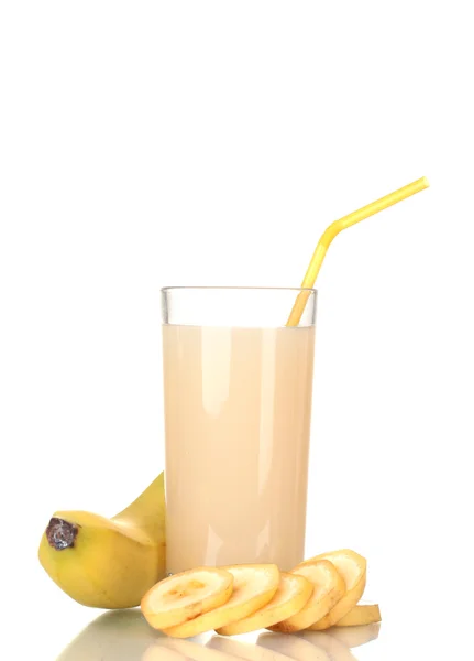 Bananensaft mit Bananen isoliert auf weiß — Stockfoto