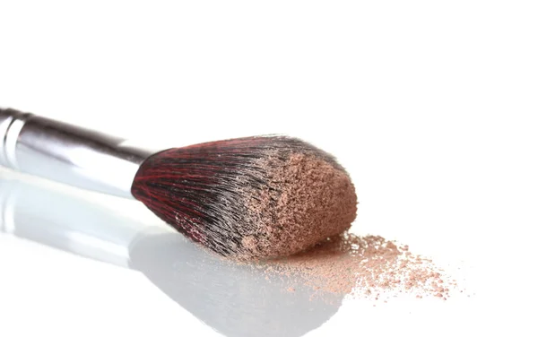 Cosmetic brush and powder isolated on white — Stock Photo, Image