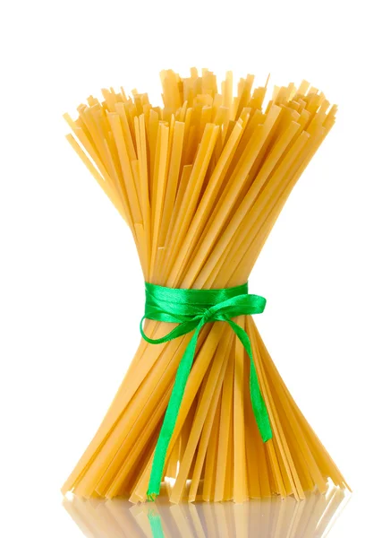 Bunch of spaghetti with ribbon isolated on white — Stock Photo, Image
