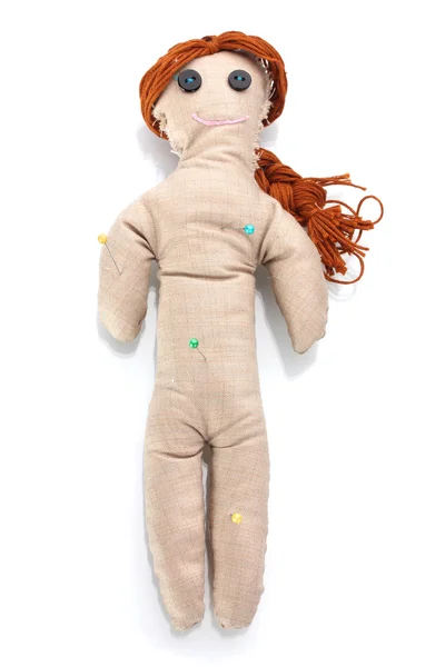 Voodoo docka flicka isolerad på vit — Stockfoto
