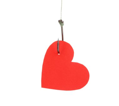 Heart on fish hook isolated on white clipart